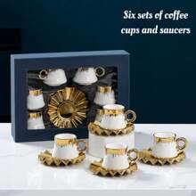 1套禮盒(6杯＆6碟)鍍金陶瓷杯＆碟套裝，馬克杯，小茶杯，創意禮物，多功能杯，品味飲品，美麗＆實用，完美禮物，禮盒套裝