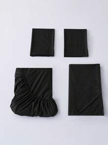 Set sábanas con rayas tamaño King 3000 Hilos, 4 piezas / (1 Forro,1 Sábana/ 2 Fundas) - Negro - Ver 6