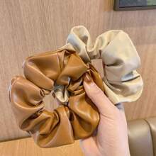 2pcs/Set Retro Pu Leather Hair Tie, Simple French Style Hair Rope For Women - Multicolor - View 1