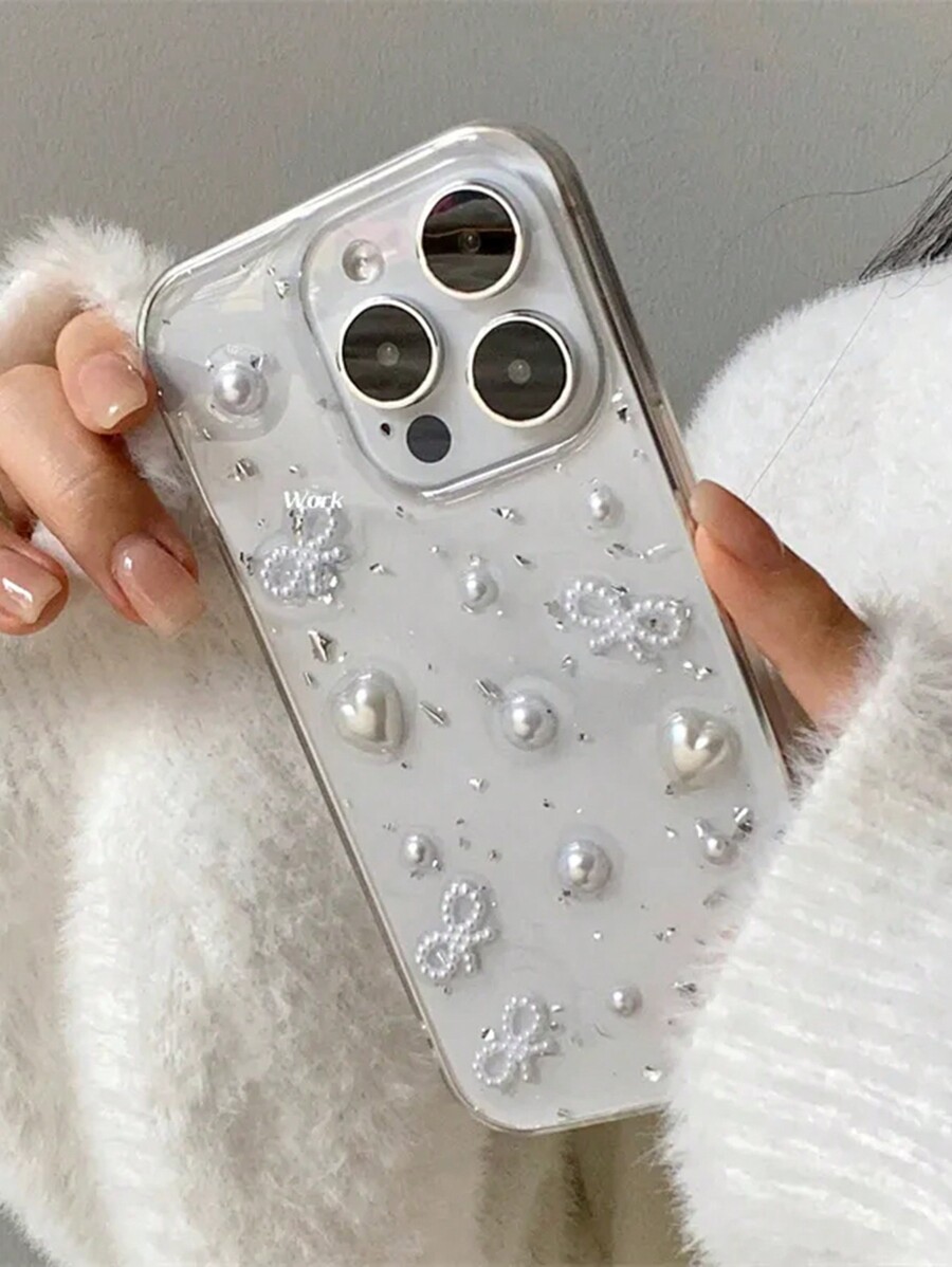 Luxury 3D Pearl Bow Silver Foil Phone Case Compatible With Iphone 16 15