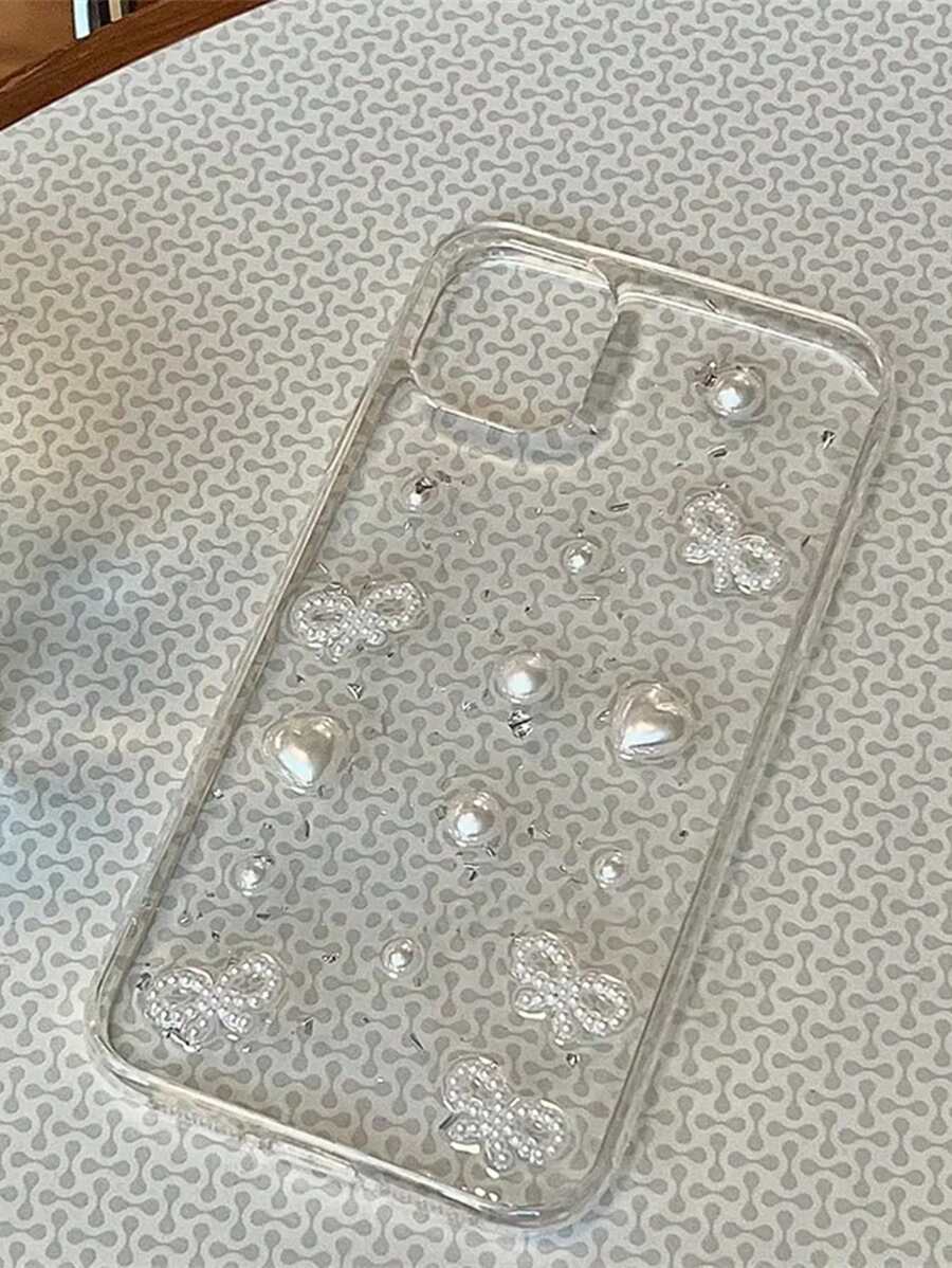 Luxury 3D Pearl Bow Silver Foil Phone Case Compatible With Iphone 16 15