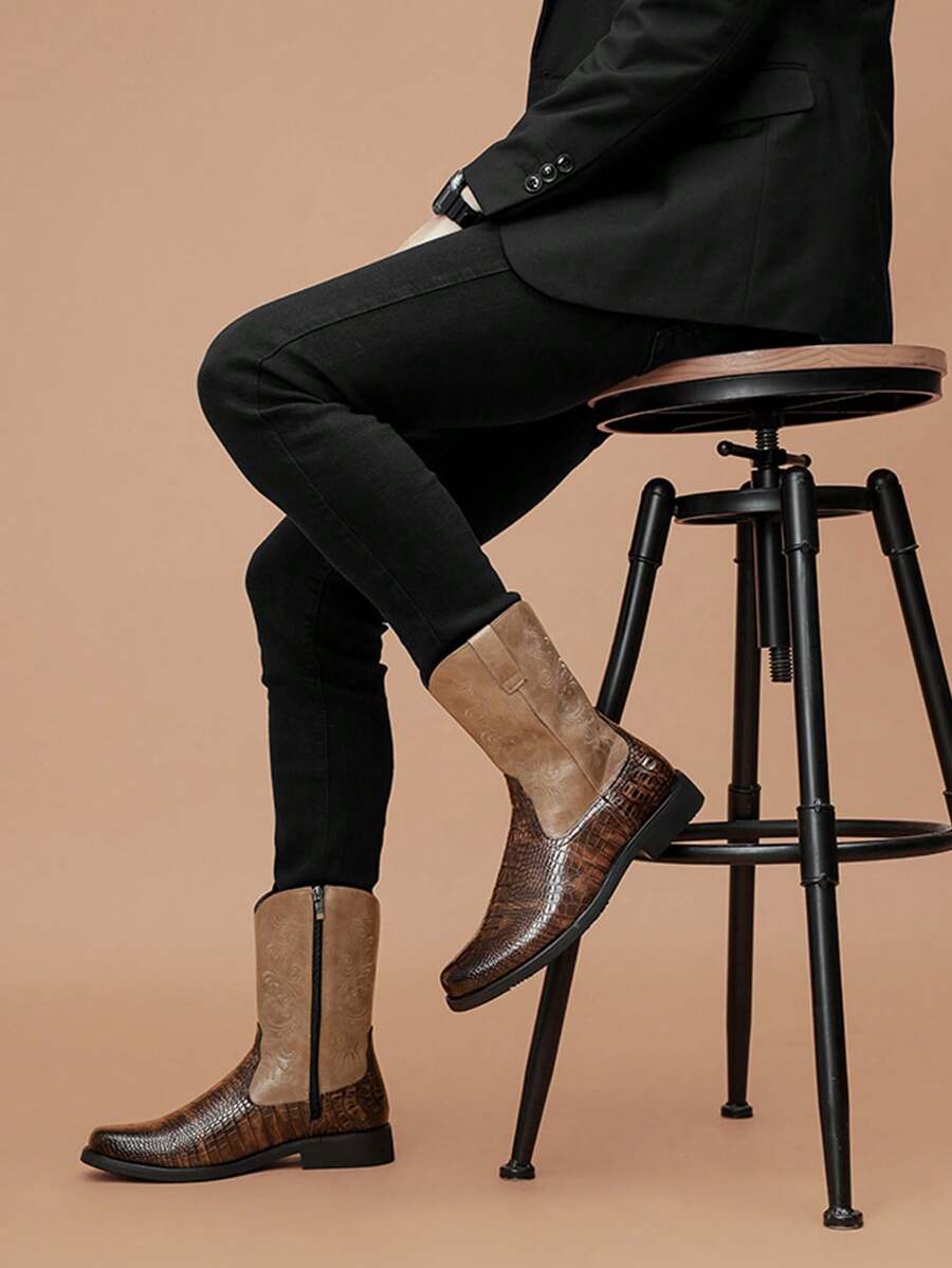 New Chelsea Boots Men's Fashionable Leather Ankle Boots With British Style, Casual Boots With High Shoe Upper And Plus Size For Autumn/winter - Brown - View 1