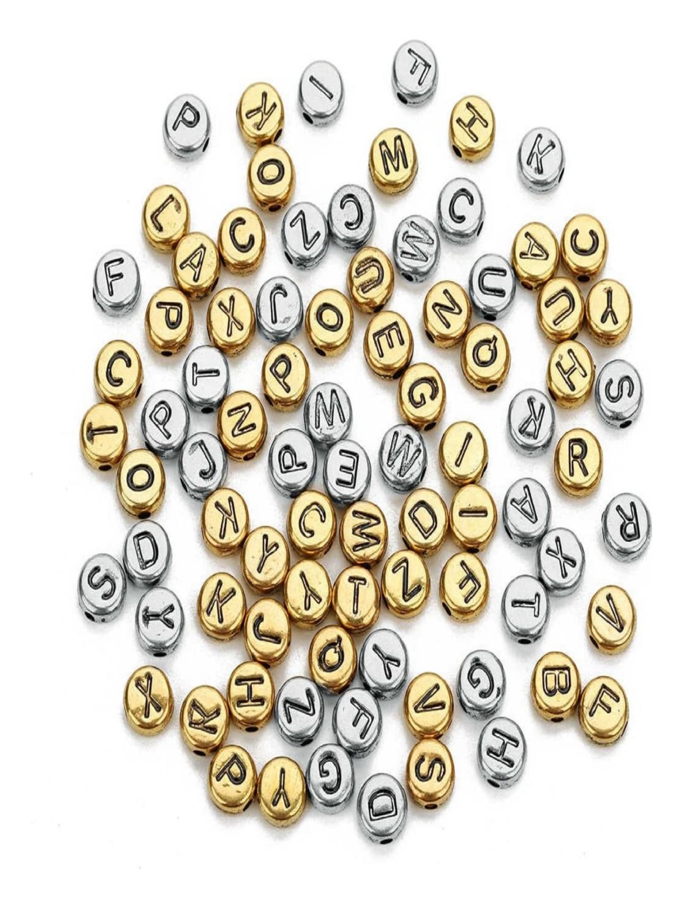 100 Pcs Acrylic Letter Beads For Craft Bracelets - Silver - View 1