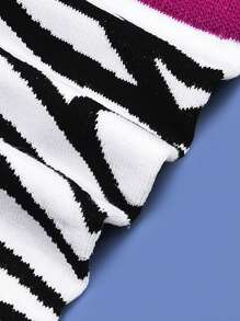 1pair Unisex Fashionable Warm Zebra Pattern Ab Style Mid-Calf Socks, Fall - Multicolor - View 3