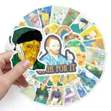 50pcs Oil Painting Style Decorative Stickers - Multicolor - View 6