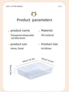 1 pieza Arenero para gato portátil desechable con de gran capacidad , impermeable & reutilizable , adecuado para gatos de todo tallas , perfecto para casa usar , de viaje con de coche - transparente - Ver 3