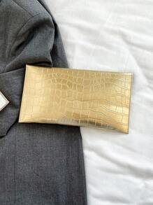 Solid Color Minimalist Luxury Flap Stone Pattern Stylish Clutch Handbag - Gold - View 6