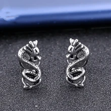 1 đôi Cá nhân hóa Retro & Đúng mốt Rồng Thép Bông tai stud Dành Cho Nam Và Nữ - Bạc - Xem 1