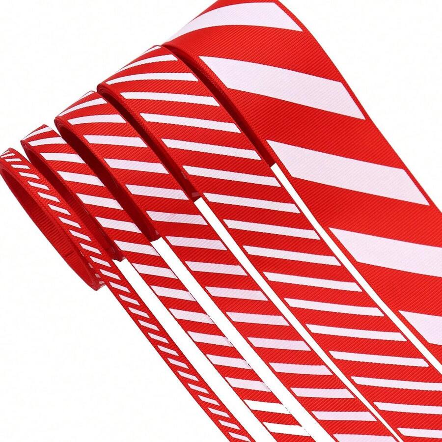 5 Giáng sinh Ruy băng Đỏ  Trắng Sọc , Đỏ  Trắng Kẹo Cây mía , Vòng hoa , Món quà , Dây Quấn , Vòng hoa , Cung - Đỏ và trắng - Xem 1