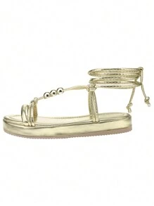 Women Flat Sandals - Vàng - Xem 3