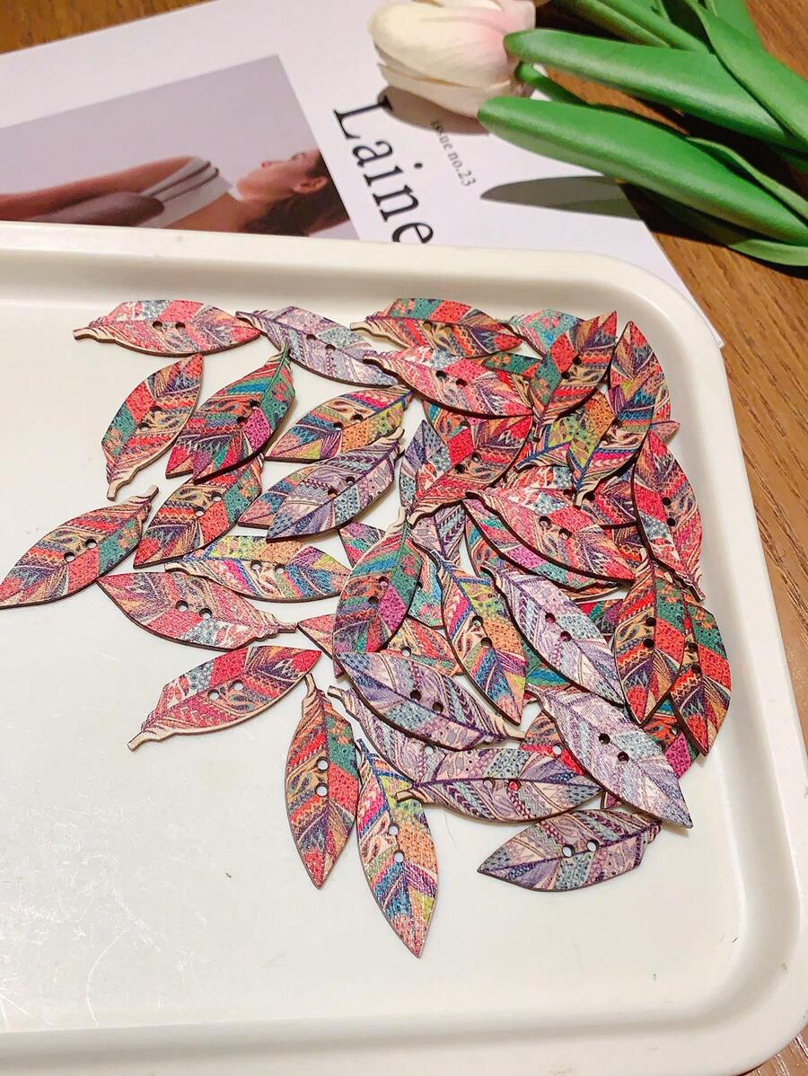 50pcs Vintage Feather Design Decorative Buttons - Multicolor - View 1