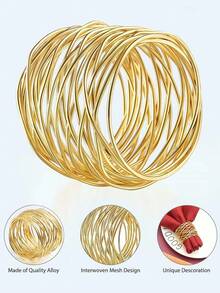 4pcs Handmade Napkin Rings For Party Decor, Dining Table, Daily Use, Family Gatherings - Perfect Tabletop Decoration - Gold - View 2