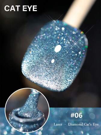 annies 10ml/Bottle Holographic Reflective Glitter Nail Polish, Cat Eye Gel, Semi-Permanent Magnetic Cat Eye And Rhinestone Gel, Suitable For Personal And Salon Use, Nail Art DIY Salon Gift Carnival