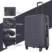 Travelhouse 3 Piece Luggage Sets, Lightweight Suitcase With Two Hooks, 360° Spinner Wheels, TSA Lock, (20/24/28) - 黑色 - 查看 3