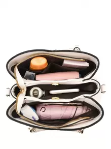 PLANEE 纯色女士手提包，双手柄单肩包，时尚斜挎包，带吊坠，经典单肩包，大容量双手柄绗缝单肩包，最佳母亲节礼物创意，母亲节礼物，妈妈礼物，妈妈的必需品，外出妈妈包 - 白色 - 查看 5