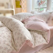 4入組花卉圖案被套套件,包括1個被套,1個床單和2個枕套(不含枕頭芯)。米色現代床上用品套件適用於臥室 - 彩色 - 查看 3