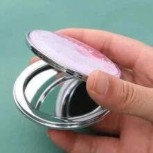 Pink Foldable Round Quicksand Cosmetic Mirror/double-sided Adjustable Angle Portable Travel Pocket Mirror - Pink - View 5