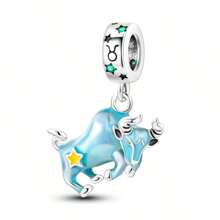 1 Pc unique 12 Constellations Luminous Stars Sliver Color Enamel Cubic Zirconia Mysterious Star Sky Charm Fit Original Bracelet Necklace Bangle Beads For Diy Jewelry Making Birthday Gift for Women  Friends - Silver - View 14