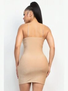 Vestido de vestir corto con brillos - Beis - Ver 2