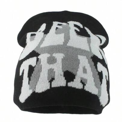 Mũ len nam mùa thu đông Skullies Beanies thêu chữ thời trang đường phố Mũ lưỡi trai Mũ nồi Mũ nữ Trang phục mùa thu