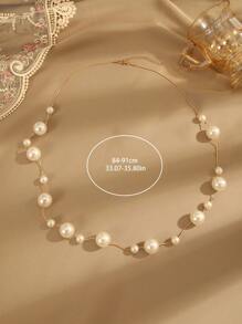 1pc European And American Popular Long Faux Pearl Sweater Chain Necklace