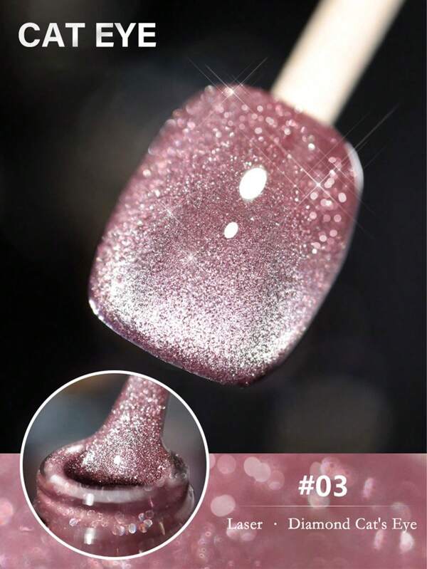 annies 10Ml/1Pc Holographic Reflective Nail Polish Glue Cat Eye Gel Varnish Semi-Permanent Manicure Magnetic Cat Eye Rhinestone Luminous Therapy Gel, For Personal Use Or Nail Salon Gift For Women Fiesta