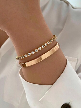 2 Piezas Pulseras De Capas Minimalistas Y Delicadas Para Mujeres