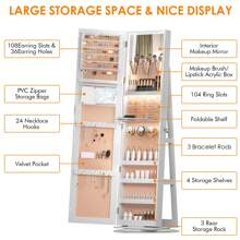 Vlsrka LED Light Jewelry Cabinet With Full Length Mirror 360° Swivel, Large Jewelry Organizer Armoire Lockable Free Standing Mirror With Jewelry Storage, Inside Makeup Mirror, Foldable Makeup Shelf - A(White+Beige) - View 5