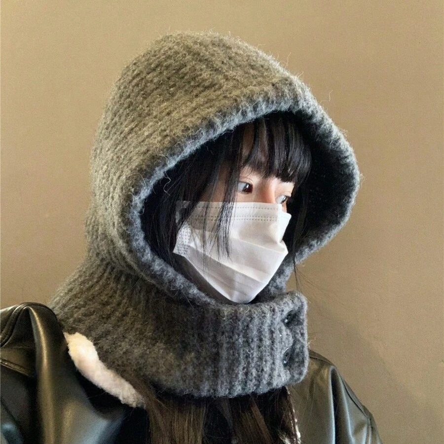 1 件女用針織保暖耳暖帽,適合冬季日常穿著和街頭風格,男女通用可調節彈性拉法帽保暖環圍巾無簷小便帽女式男士防風連帽頸領針織帽子帽,拉法面罩附抽繩,冬季頸套,滑雪滑雪面罩、面罩圍巾 - 深灰色 - 查看 1