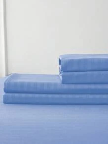Set sábanas para cama Matrimonial Estilo Jacquard rayada 3000 Hilos, Tela fresca, Suave, Ligera y Ajustable 4 piezas/(1 Forro,1 Sábana/ 2 Fundas) - Azul - Ver 3