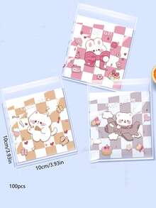 100pcs Cartoon Pattern Self-sealing Transparent Gift Bags, Random Design - White - View 4