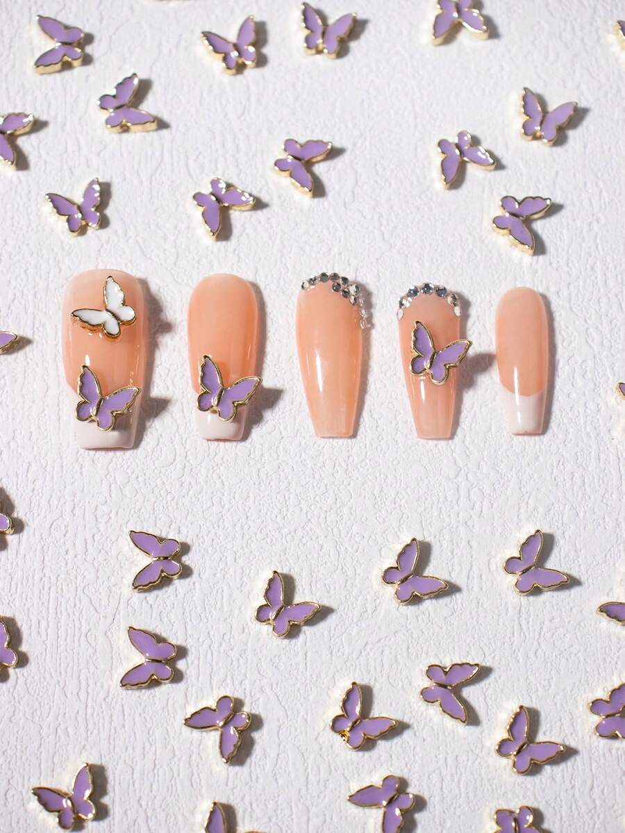 10 件装美甲合金和胶水紫色蝴蝶结设计装饰配件，2023 年新品