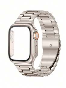 Huastonband 2 件/套表带和屏幕保护膜组合，不锈钢可调节表带和钛金属防震防水屏幕保护膜，适用于 Watch Ultra SE/8/7/6/5/4 系列 38 毫米 40 毫米 41 毫米 42 毫米 44 毫米 45 毫米 49 毫米，男女通用 - 彩色 - 查看 1