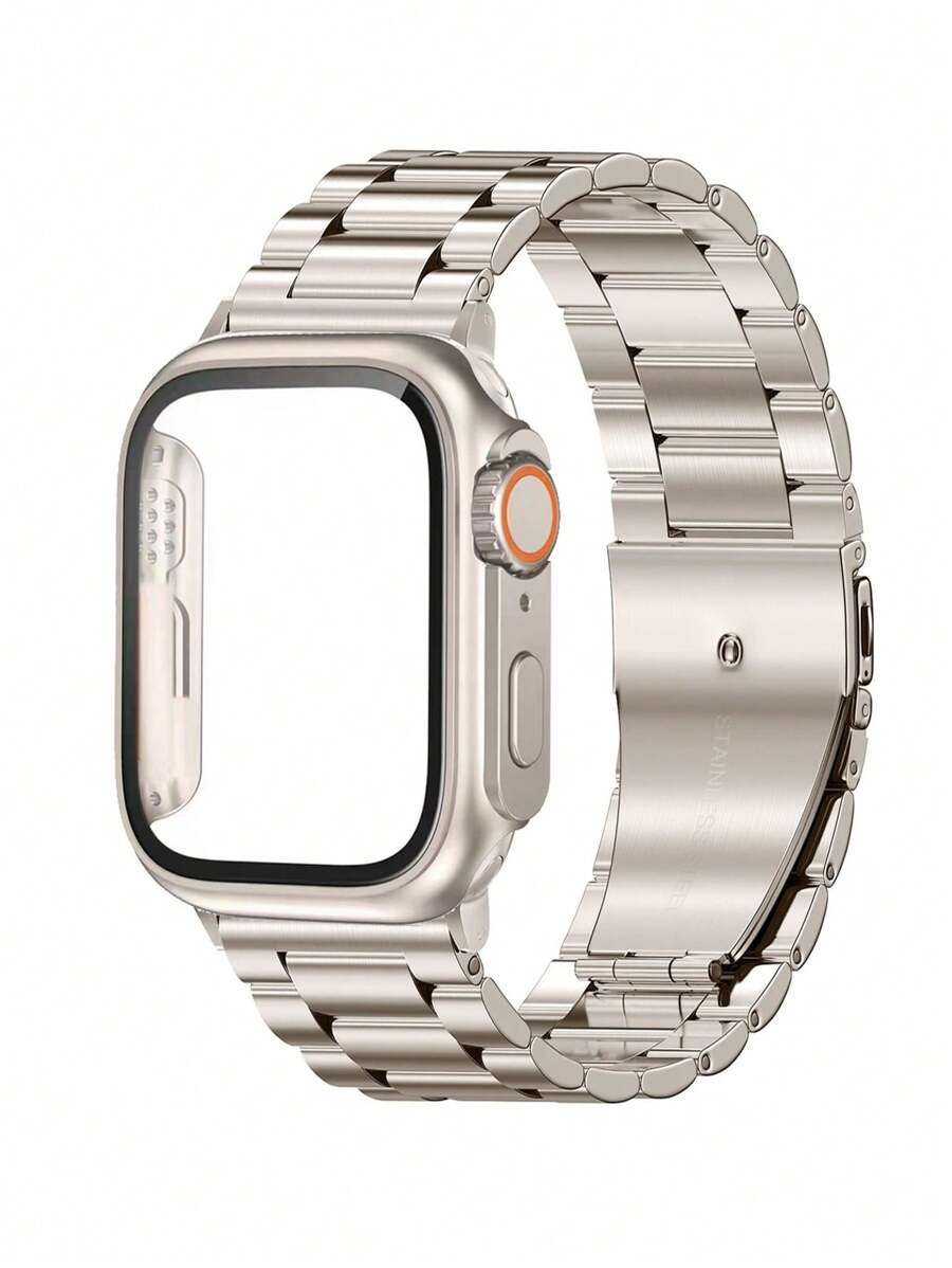 Huastonband 2 件/套表带和屏幕保护膜组合,不锈钢可调节表带和钛金属防震防水屏幕保护膜,适用于 Watch Ultra SE/8/7/6/5/4 系列 38 毫米 40 毫米 41 毫米 42 毫米 44 毫米 45 毫米 49 毫米,男女通用 - 彩色 - 查看 1