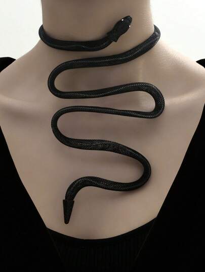 1pc Autumn/Winter Metal Snake Wrap Around Necklace, Exaggerated Personalized Casual Punk Style