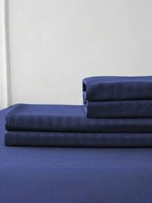 King Size Striped Sheet Set 3000 Thread Count, 4 Pieces / (1 Lining, 1 Sheet/ 2 Pillowcases) - Navy Blue - View 2