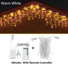 1pc Led Icicle String Light With Remote Control, Indoor & Outdoor Use For Christmas, New Year, Wedding, Party, Garden, Roof, Porch, Corridor Decoration Lightingchristmas Decor Christmas Gift Thanksgiving Christmas Tree Decor Ornaments Christmas Light Bedroom Decor Home Decor Party Decor Holiday Festival Room Decor - Yellow - View 4