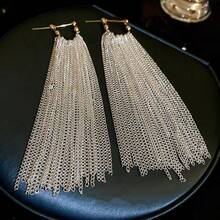 1pc Silver Plated Dangle Earrings With Waterfall & Chain Fringes - Silver - View 2
