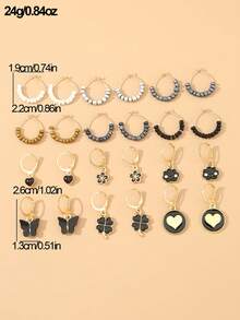 NAIZHU 24 件青少年时尚粉色花朵心形蝴蝶珍珠耳环套装 - 彩色 - 查看 6