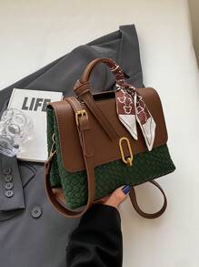 Clásico Bolso De Mano Tejido Y Cruzado Para Mujer Con Diseño De Bloque De Color