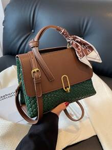 Clásico Bolso De Mano Tejido Y Cruzado Para Mujer Con Diseño De Bloque De Color