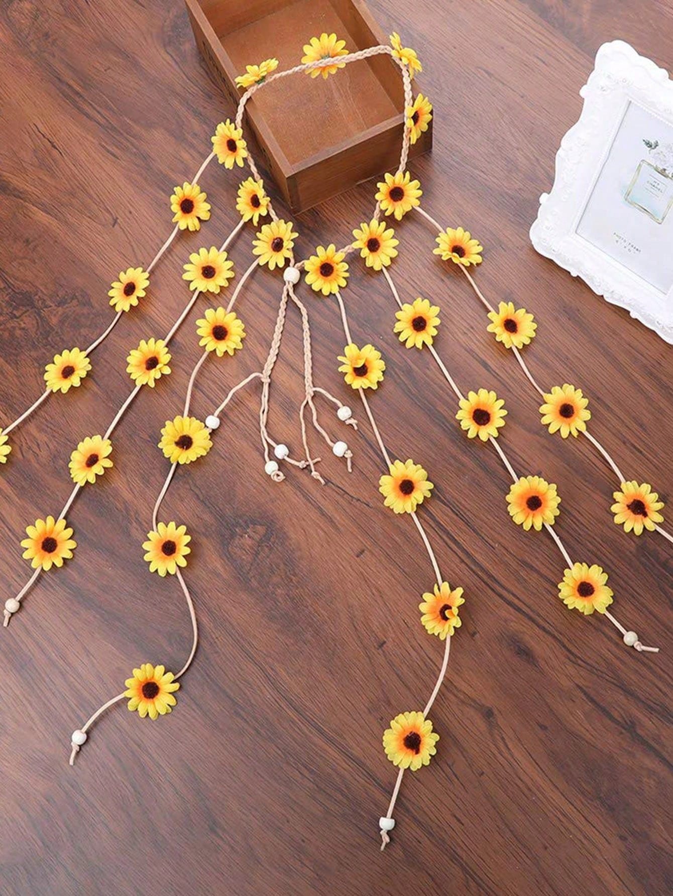 CHOKO Yellow Floral Beaded Hair Band - Sunshine Blooms