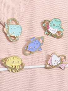 5 件装可爱海龟和水母卡通海洋动物胸针翻领徽章帽子服装背包别针珠宝礼物 - 彩色 - 查看 1