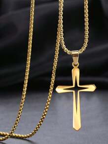 1入組男士不鏽鋼中空吊墜項鍊,銀色 - 銀色 - 查看 10