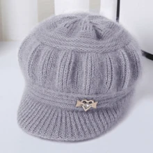 Của phụ nữ Mùa Đông Mũ Đối với Người già Dệt kim Đúng mốt Mũ lưỡi trai Với Dày lên Lót Đối với Trung niên Và Người già Ấm áp Mũ đan Giải trí - Xám - Xem 2