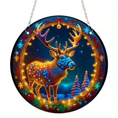 1pc Elk Pattern Acrylic Christmas Ornament for Tree Wall Window Decor Indoor & Outdoor Christmas Decorations