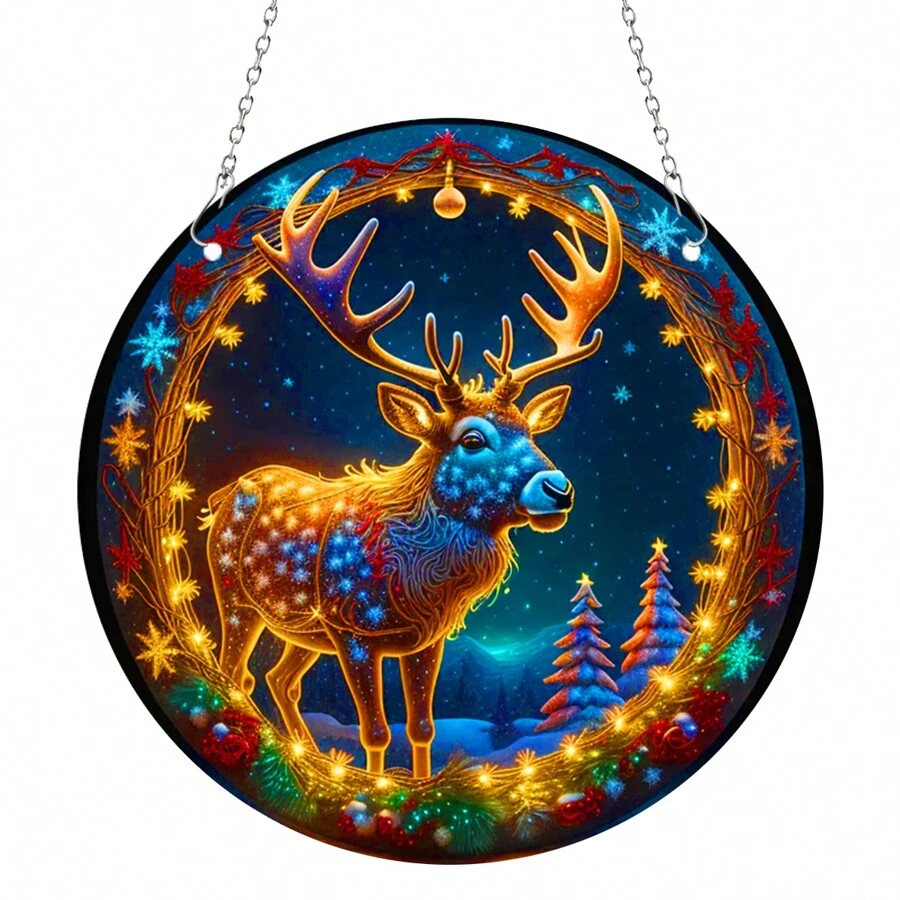Ornement De Noël En Acrylique À Motif D'élan, 1 Pièce, Pour Arbre, Mur, Fenêtre, Décorations De Noël Intérieures Et Extérieures