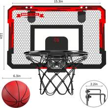 Canasta de baloncesto de decoración navideña para interior, aro mini para puerta con marcador electrónico y 2 pelotas, juguetes para niños de 3 a 12 años