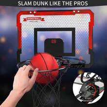 Canasta de baloncesto de decoración navideña para interior, aro mini para puerta con marcador electrónico y 2 pelotas, juguetes para niños de 3 a 12 años