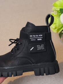 1 Paar Jungen Warme Und Plüsch Kurzstiefel Für Freizeit Und Modische Partys Mit Taschendesign Dekoration, Dicker Sohle Und Rundem Zehenbereich Motorradstiefel